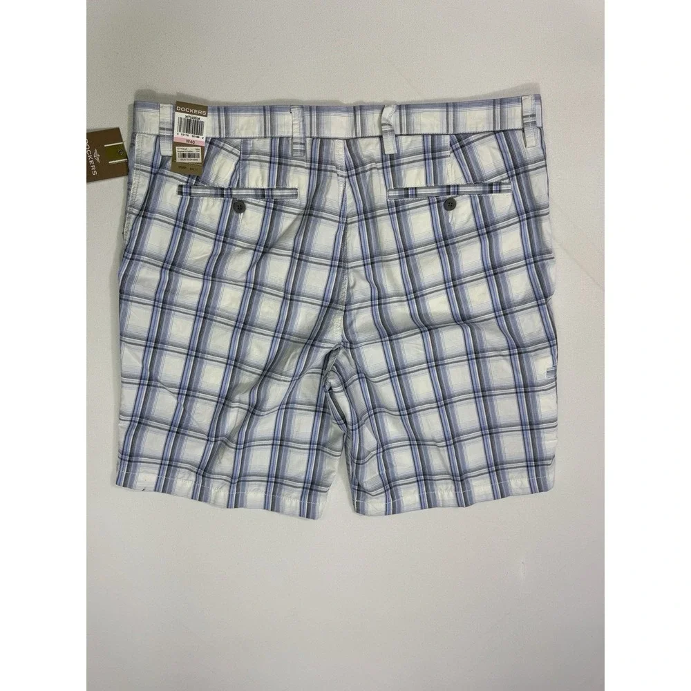 Dockers Blue White Plaid Shorts Men's 40x10 NWT Cotton Casual Modern Outdoor